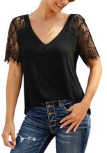 Load image into Gallery viewer, Women Crochet Lace Short Sleeves V-Neckline Top
