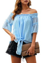 Load image into Gallery viewer, Women Tie-Front Dotted Shirred Off-Shoulder Loose Top
